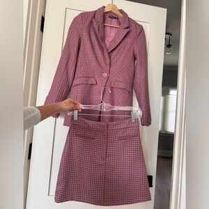 Nasty Gal Pink Houndstooth Blazer and Skirt Set